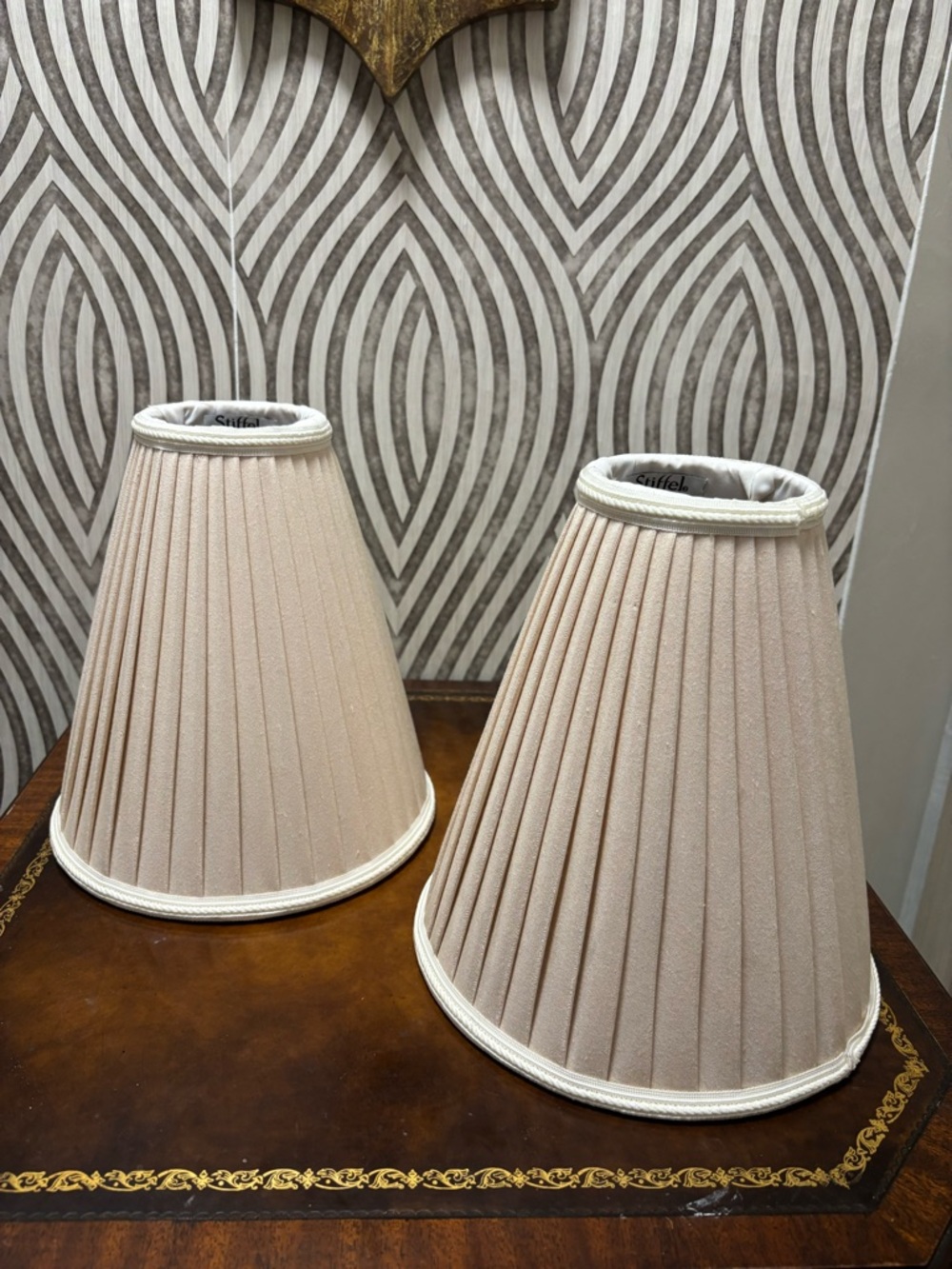 Pair of stiffel vintage pleated fabric lamp shades
